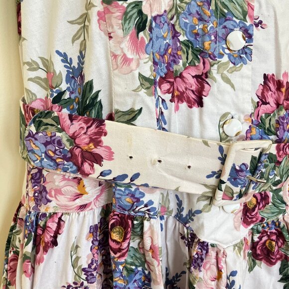 Cannes Collection Floral Maxi Dress w/ Belt Short Sleeves Drop Waist Vintage 90s - Picture 5 of 13